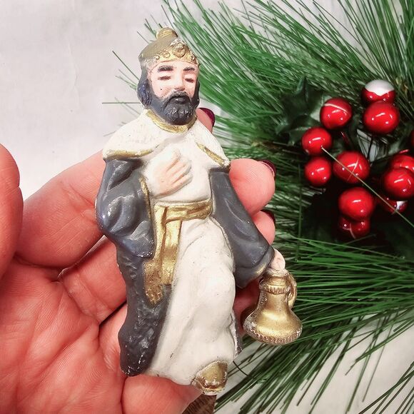 Vintge 3" Christmas Nativity Wise Man King Celluloid Hard Plastic Manger Wisemen - Picture 4 of 6